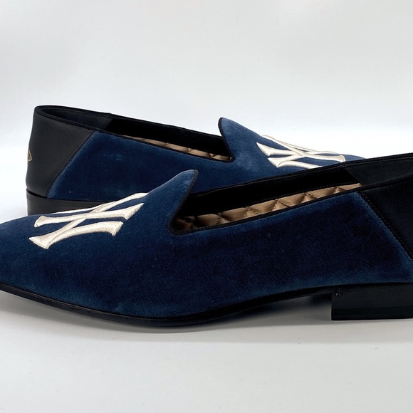 Gucci Blue Velvet New York Yankees Loafers Shoes - Picture 9 of 10